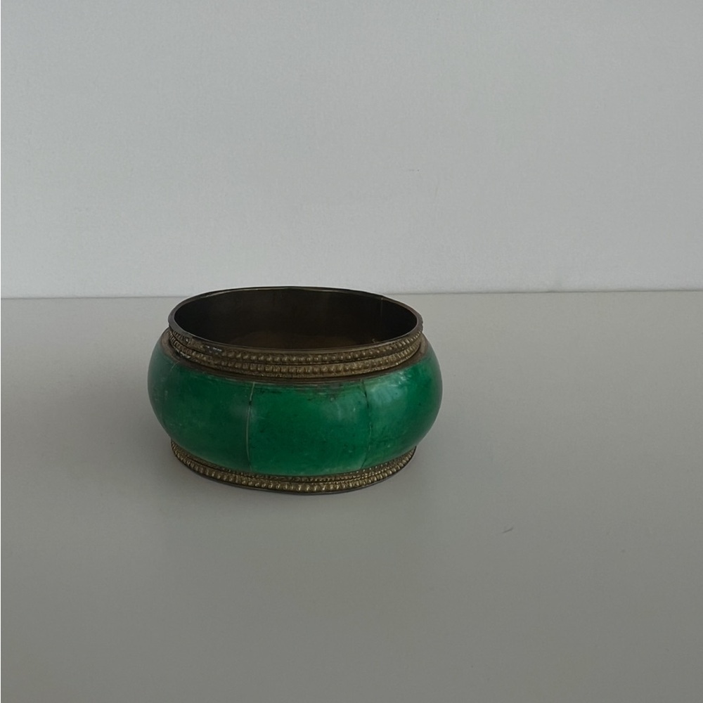 Green Enamel Gold Tone Wide Bangle Bracelet – One Size